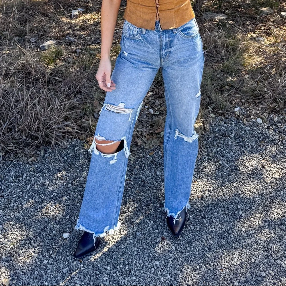 Flying Monkey High Rise Wide Leg Jeans Distressed